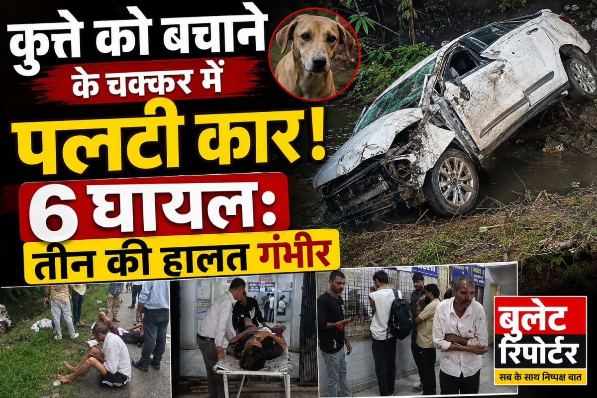 कुत्ते को बचाने के चक्कर में पलटी कार, 6 घायल; तीन की हालत गंभीर