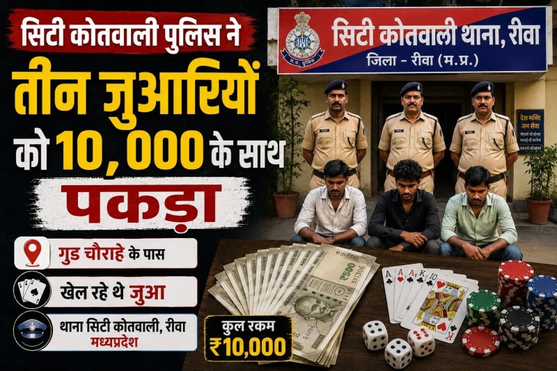 सिटी कोतवाली पुलिस ने तीन जुआरीओं को 10000 के साथ पकड़ा