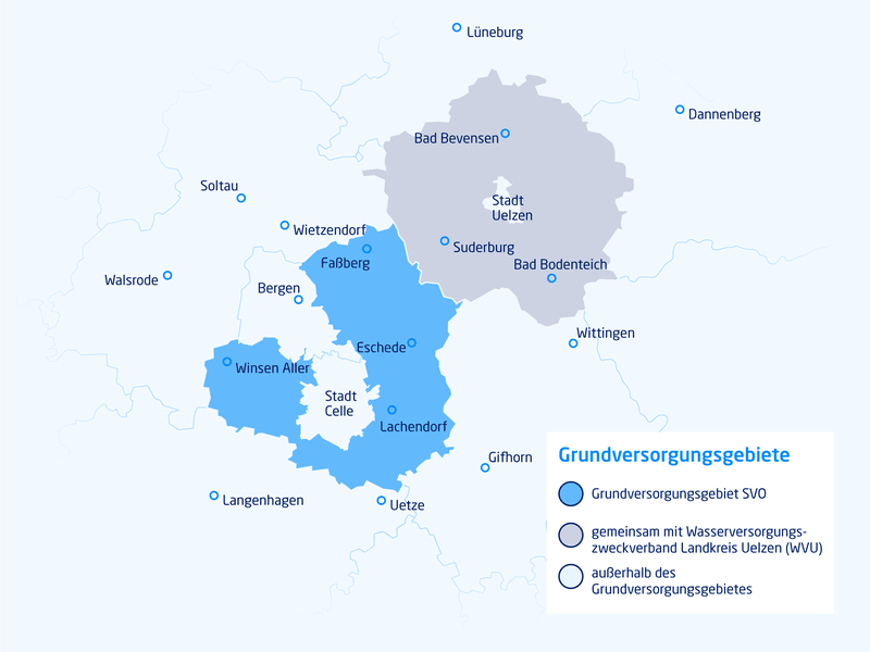 Karten mit den Wasser-Grundversorgungsgebieten der SVO.