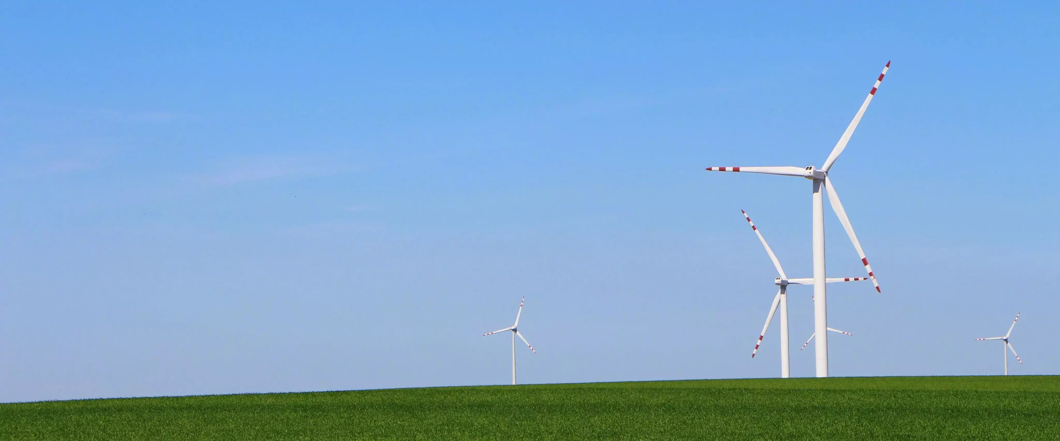 Wiese mit mehreren Windkraftanlagen zur Nutzung von Windenergie