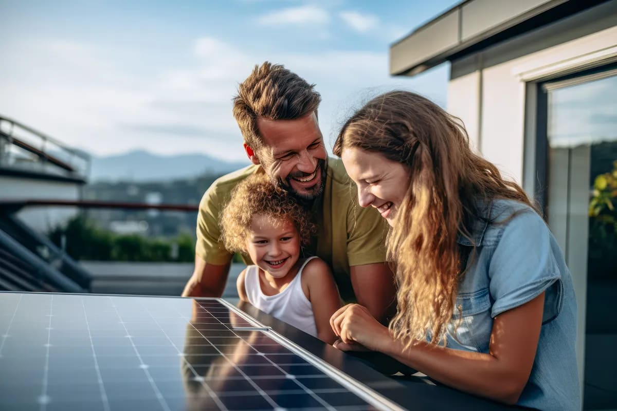 Familie freut sich über Photovoltaik-Anlage