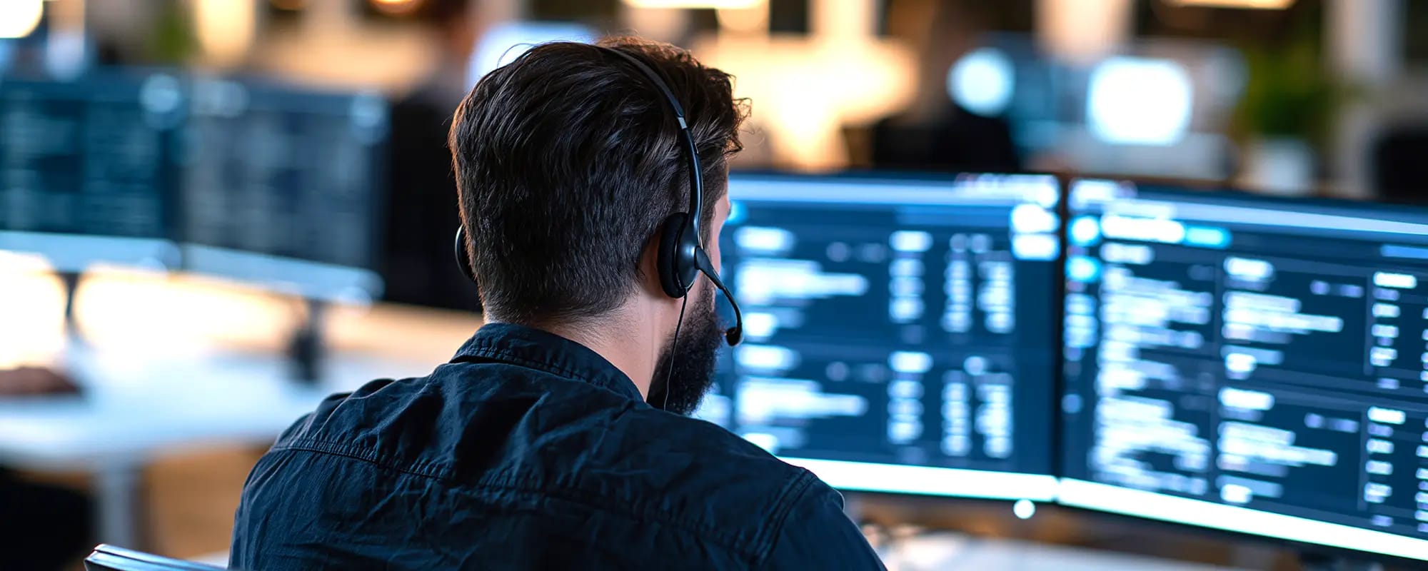 Kundenservice-Mitarbeiter am Computer mit Headset