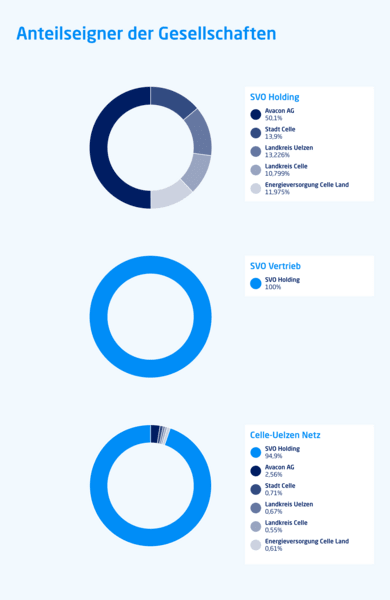 Kreisdiagramme der prozentualen Anteile der Gesellschaften der SVO