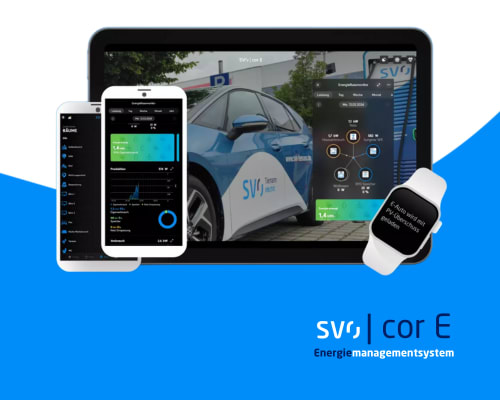 Smartphone, Tablet und Smartwatch mit der SVO | cor E App zur Steuerung von Energieflüssen.