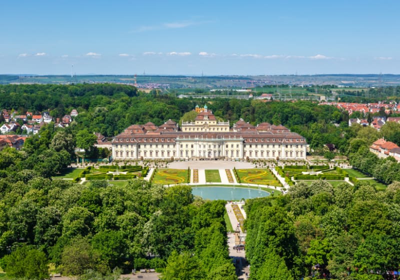 Das Schloss Ludwigsburg aus der Luft fotografiert.