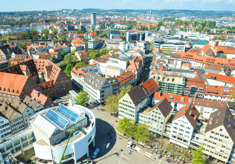 Stadt Ulm mit Ansicht von oben.