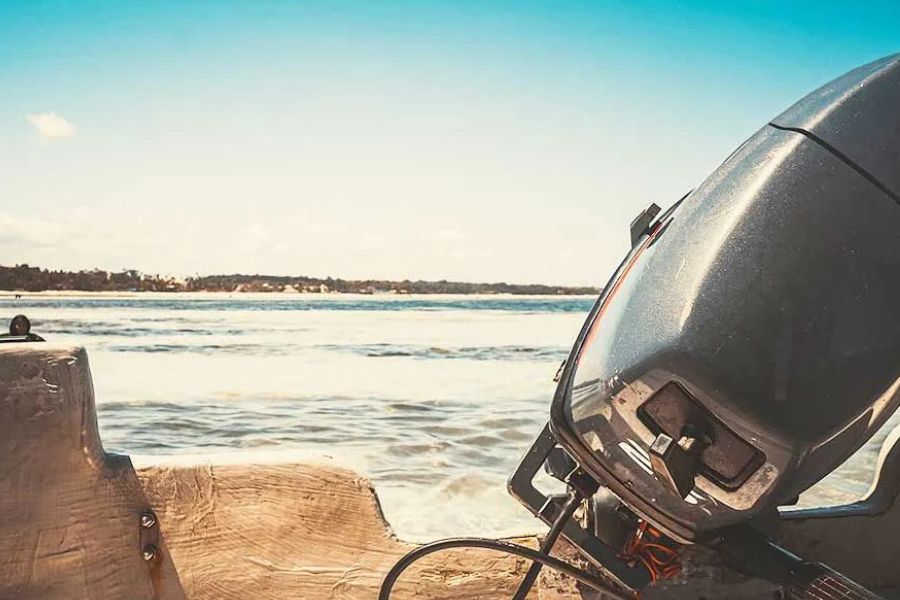 Motorboat ready for a scenic trip along Zanzibar’s clear blue coast.