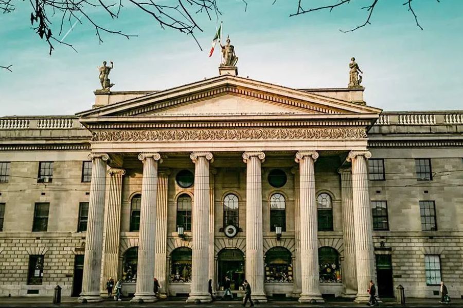 Dublin’s historic General Post Office with its neoclassical columns.