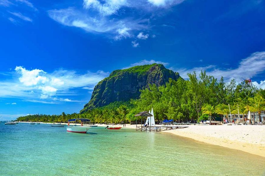 Aerial view of Mauritius' coastline and beach