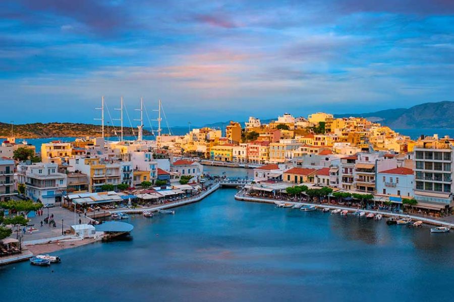 Harbour town in Crete at sunset