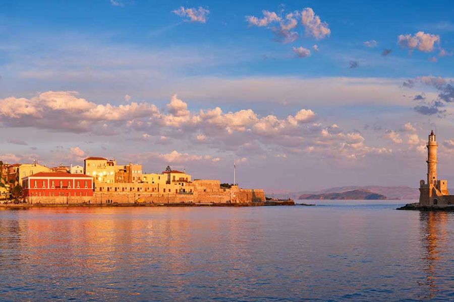 Venetian harbour and lighthouse in Chania, Crete