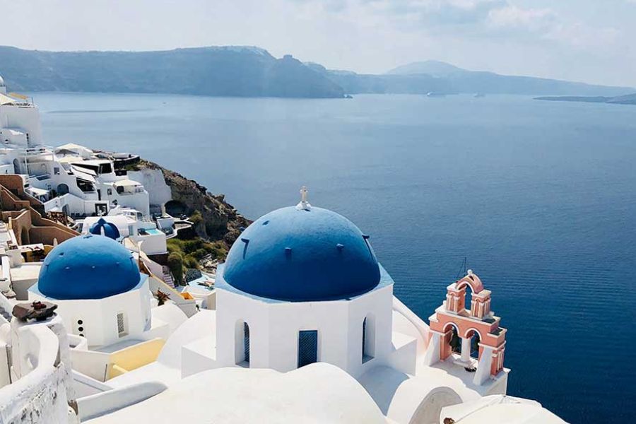 Blue domes and whitewashed buildings, Santorini