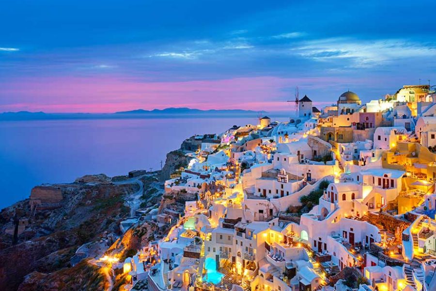 Blue-domed churches overlooking the sea in Santorini