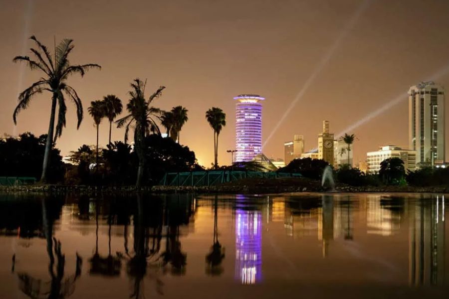 Nairobi skyline with Nairobi National Park in the foreground