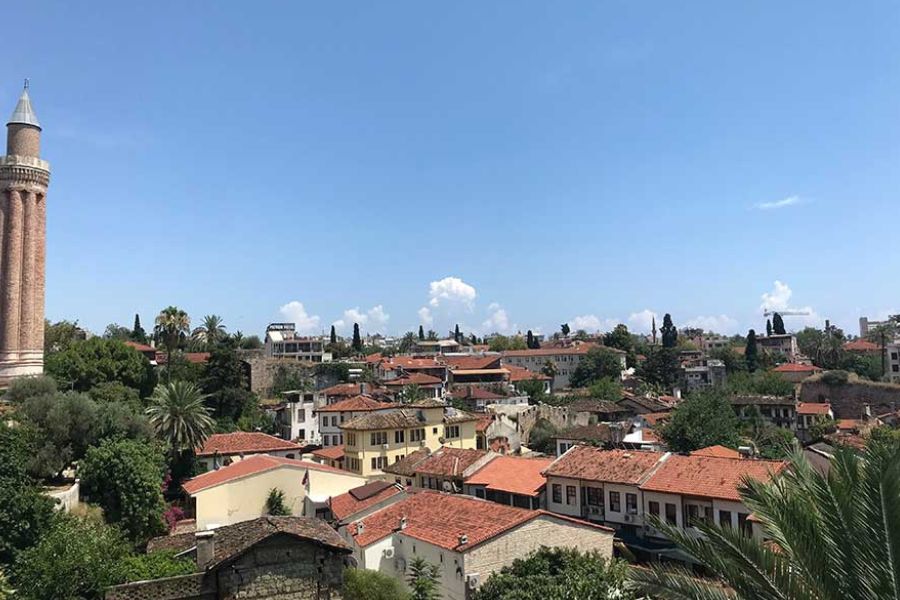 Yivli Minare overlooking the rooftops of Kaleiçi, Antalya