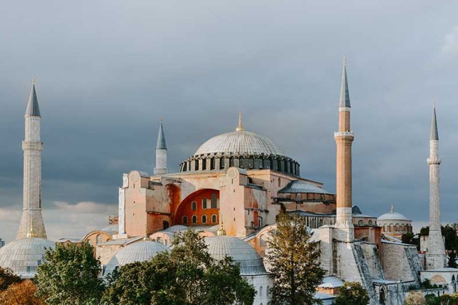 Hagia Sophia illuminated at dusk, Istanbul