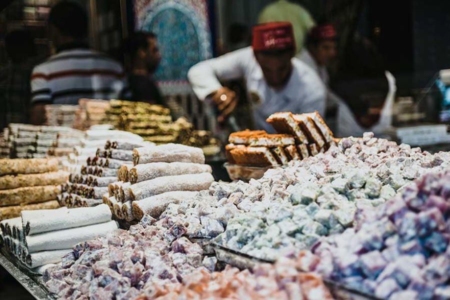Turkish delight for sale at a market stall, Istanbul