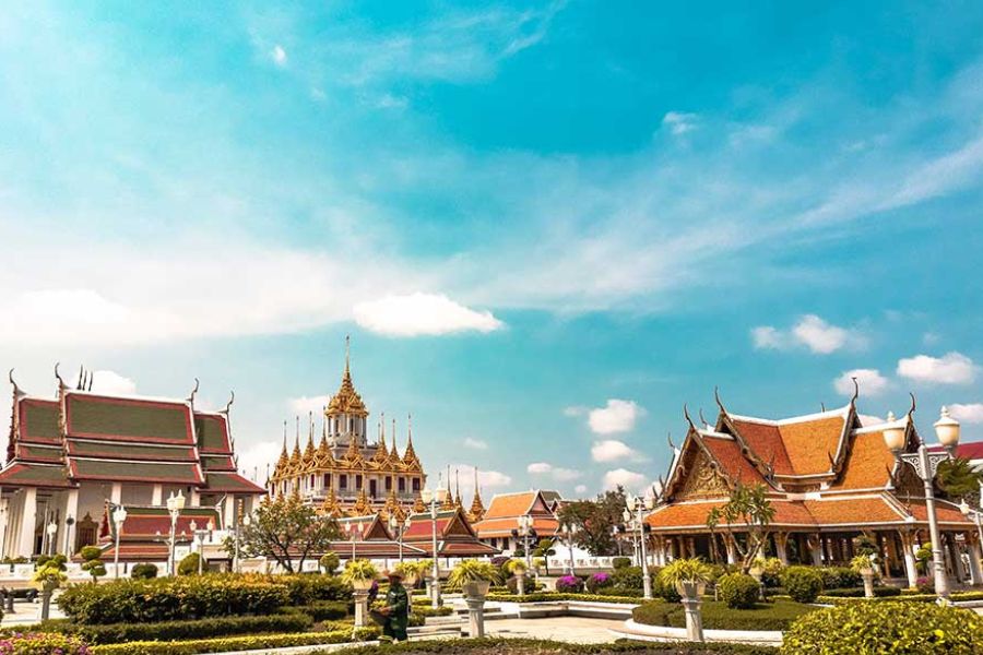 Ornate temple complex in Bangkok, Thailand