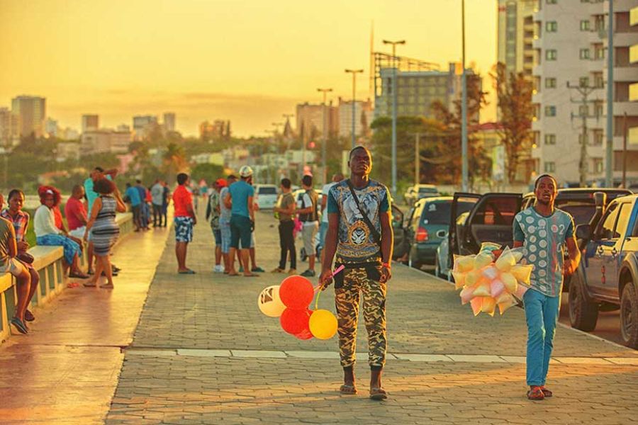 Street life at sunset in Maputo, Mozambique