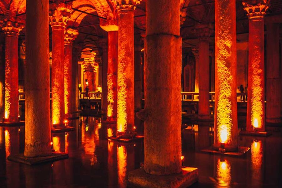 Basilica Cistern, an ancient underground water reservoir in Istanbul