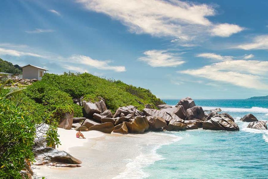 Beach and granite rock formations in the Seychelles