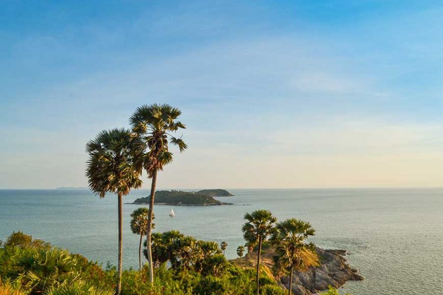 Coastal cliffs and viewpoint at Promthep Cape, Phuket