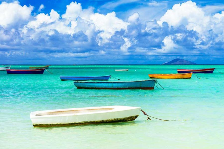 Turquoise water and coral reef off the coast of Mauritius