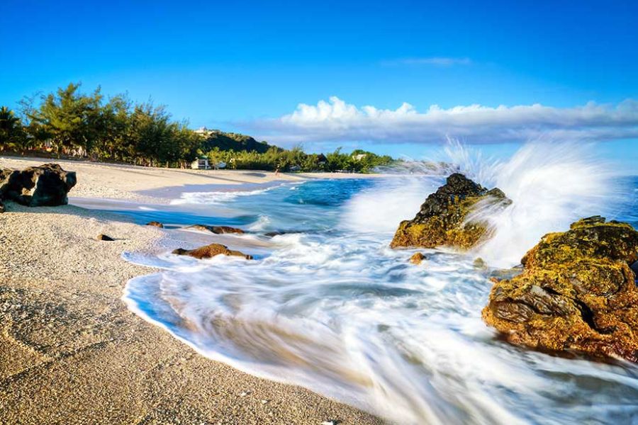 Coastline and mountains of Réunion Island in the Indian Ocean