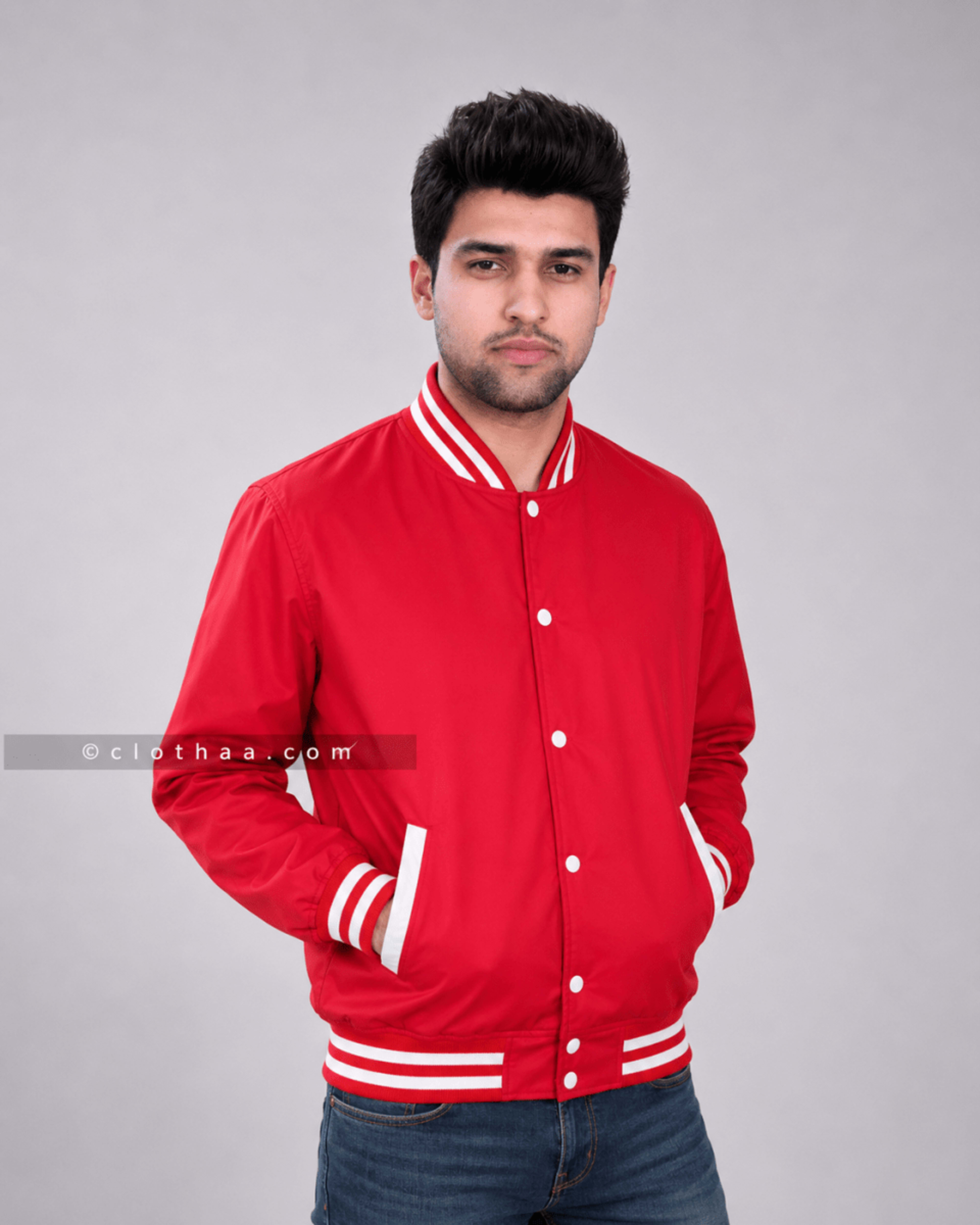 Red Cotton Varsity Jacket