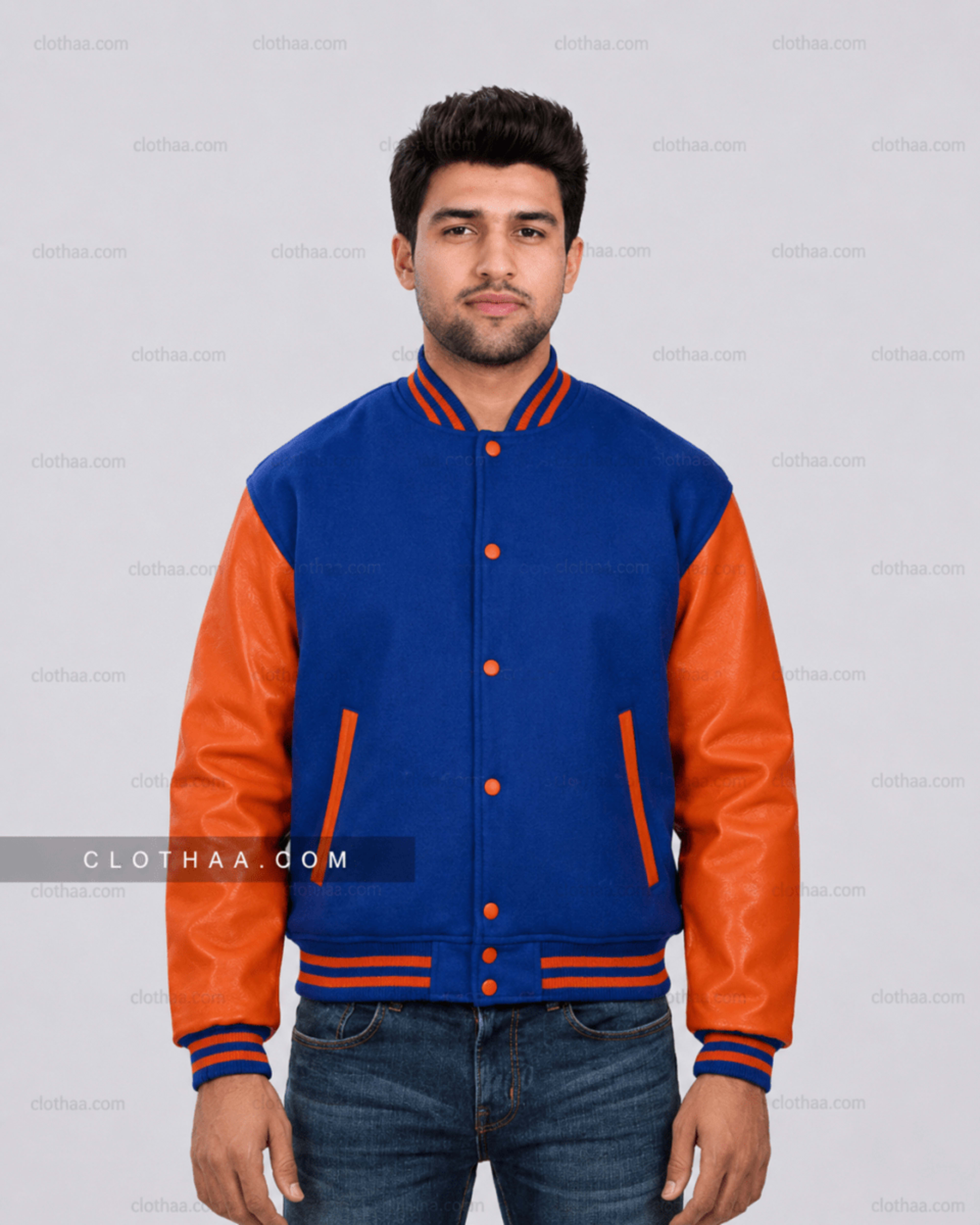 Blue & Orange Vinyl Sleeves Letterman Jacket