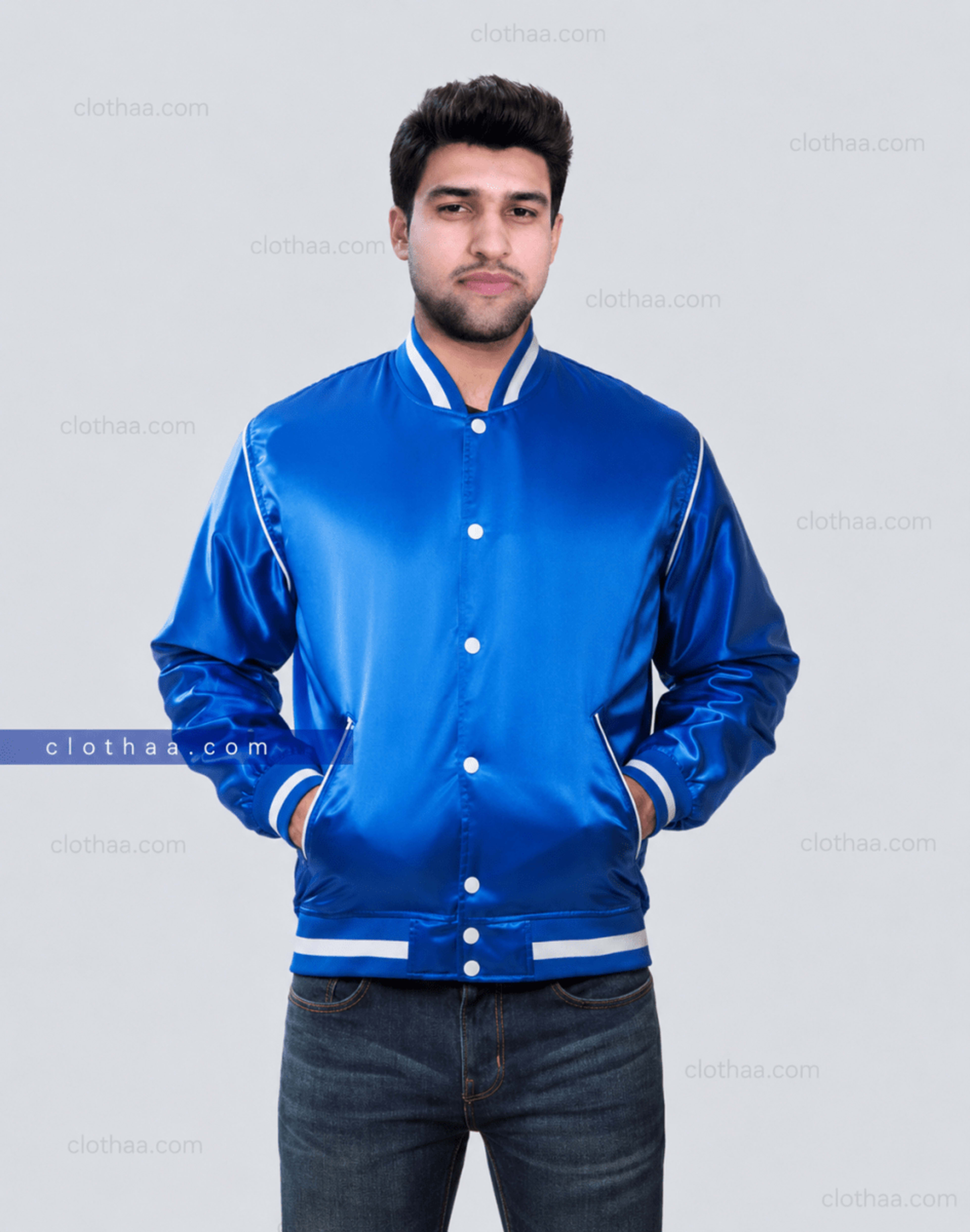 Stylish Satin Varsity Jacket with Piping