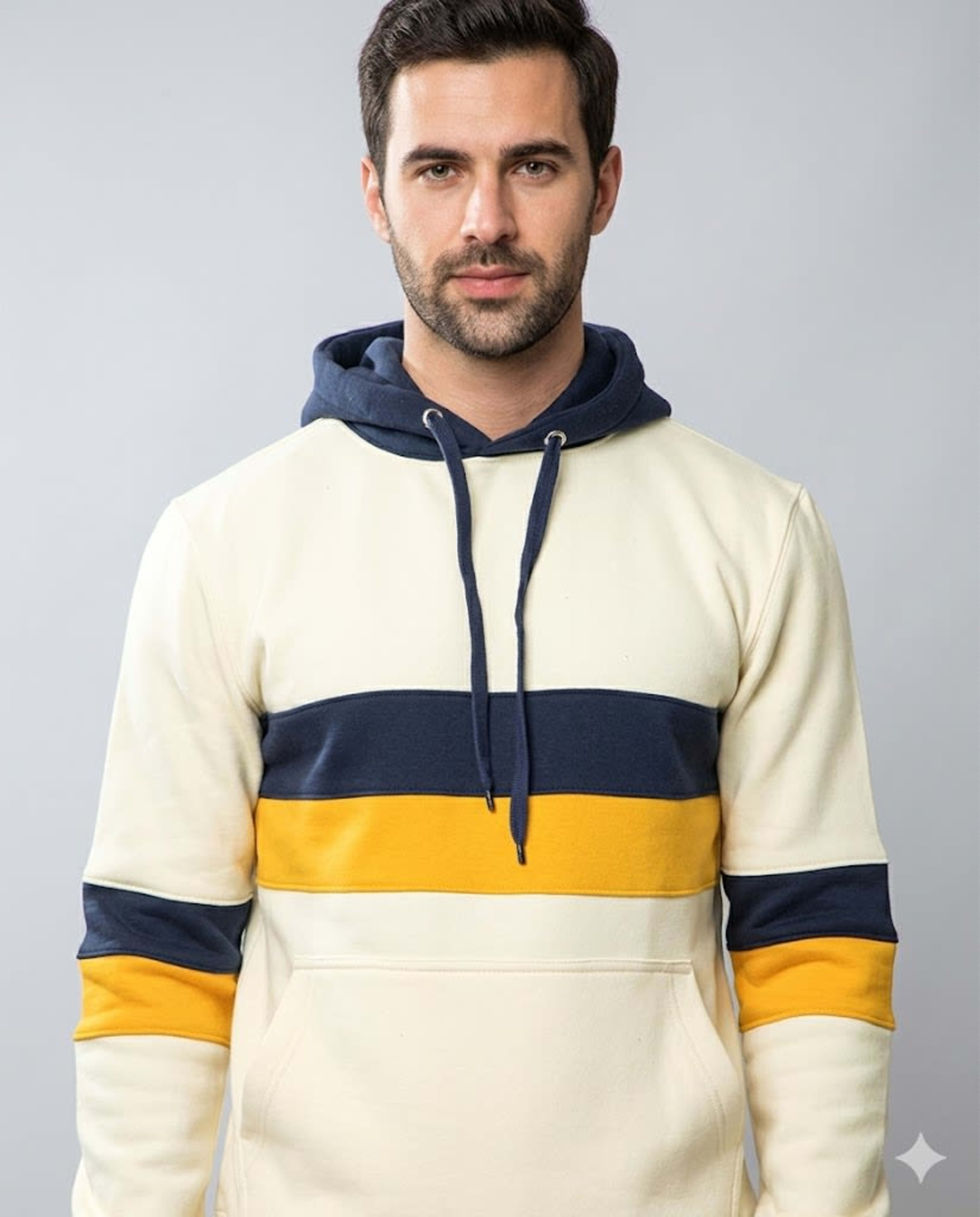 Fleece Leavers Hoodie Cream Navy Athletic Gold