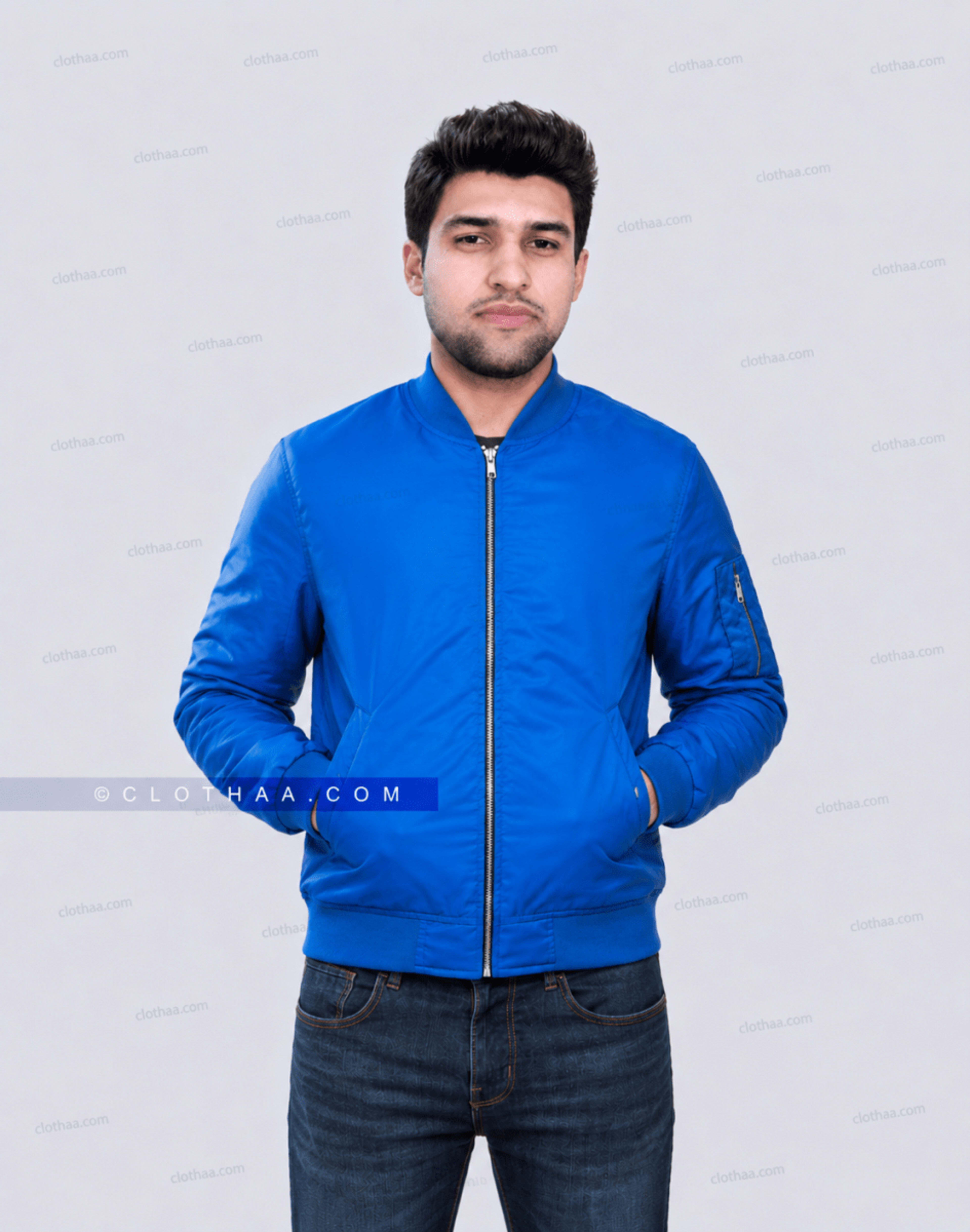 Nylon Bomber Jacket in Royal Blue
