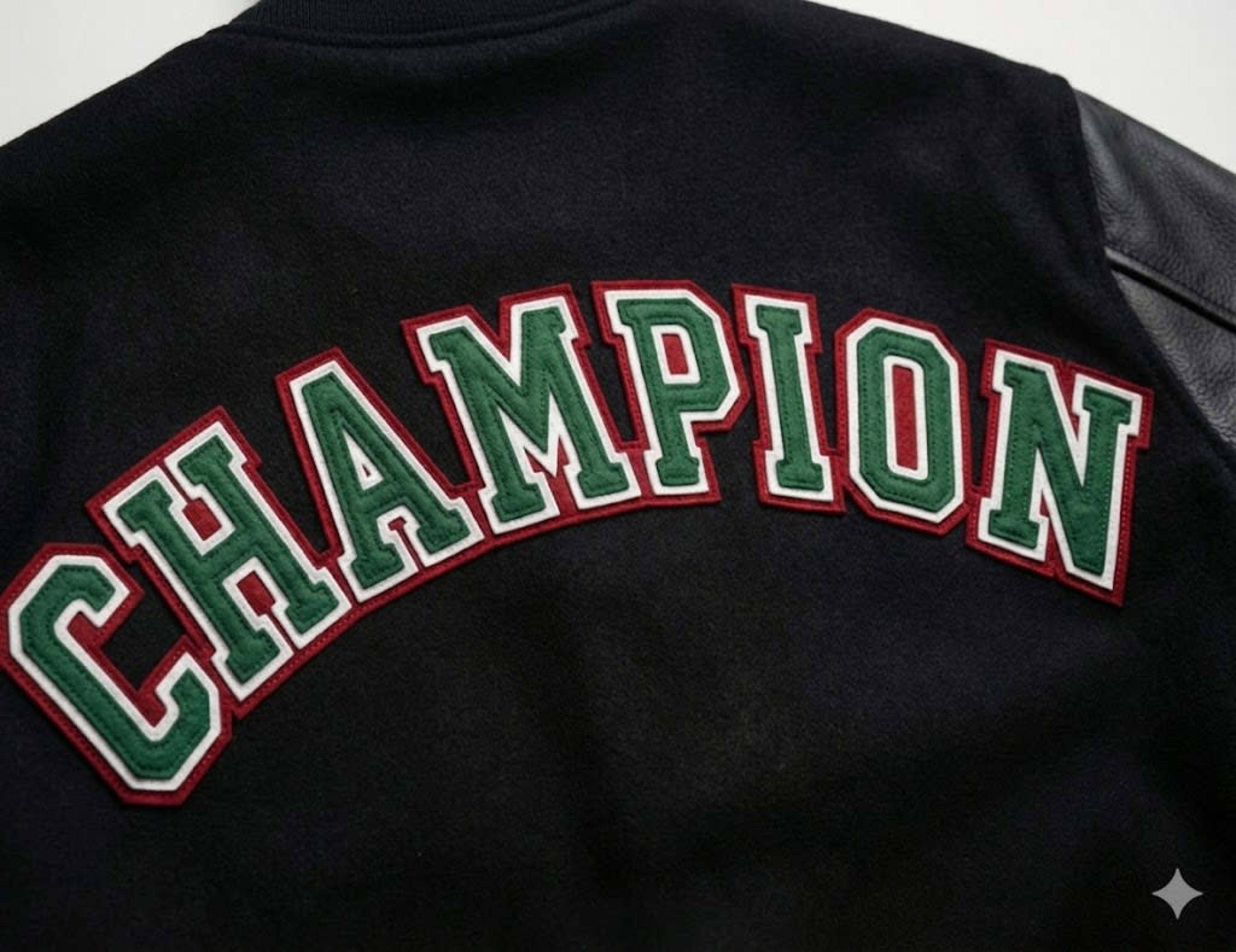 Champion felt letters on jacket back
