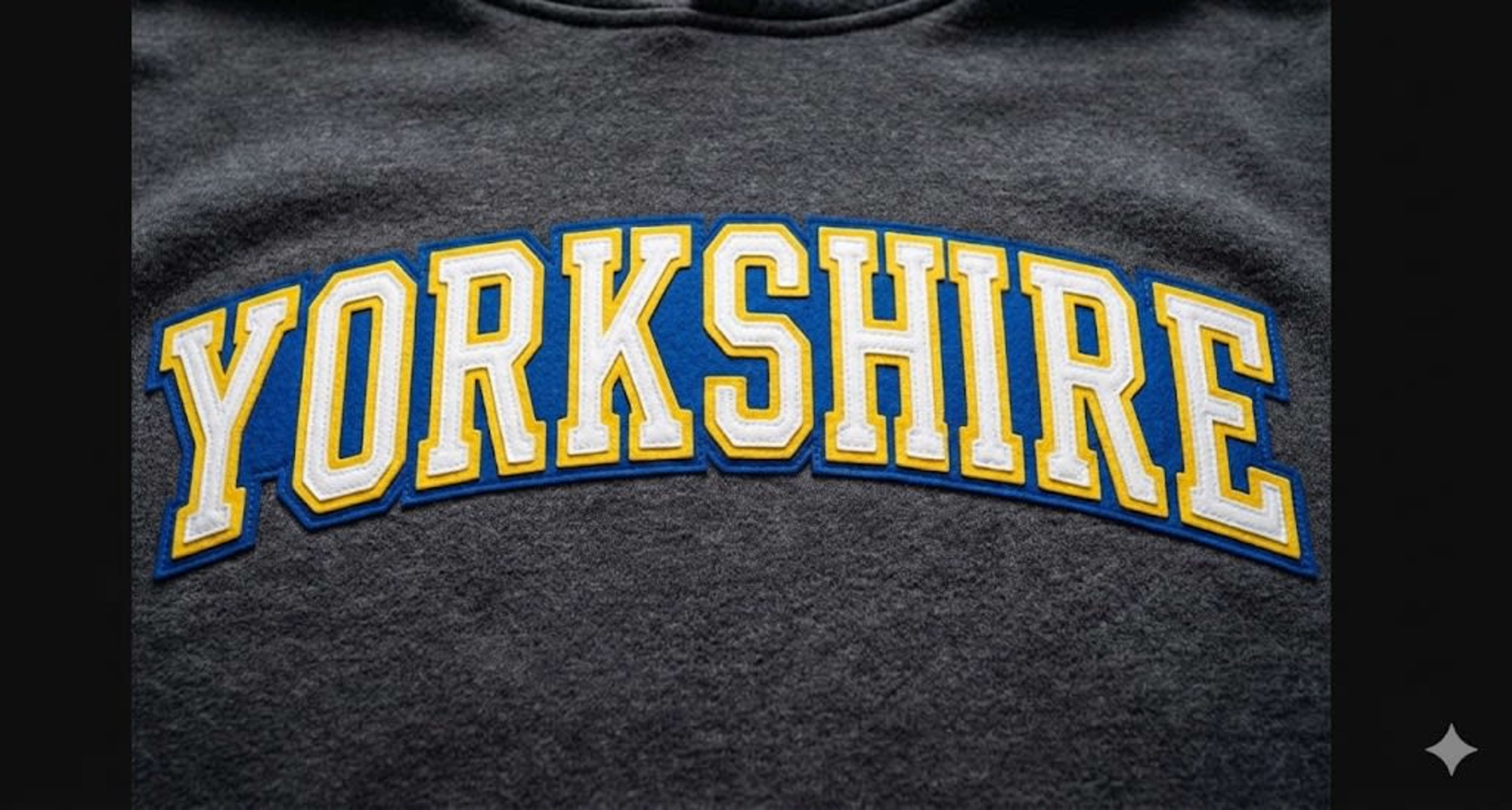 Arc felt lettering stitched across hoodie chest