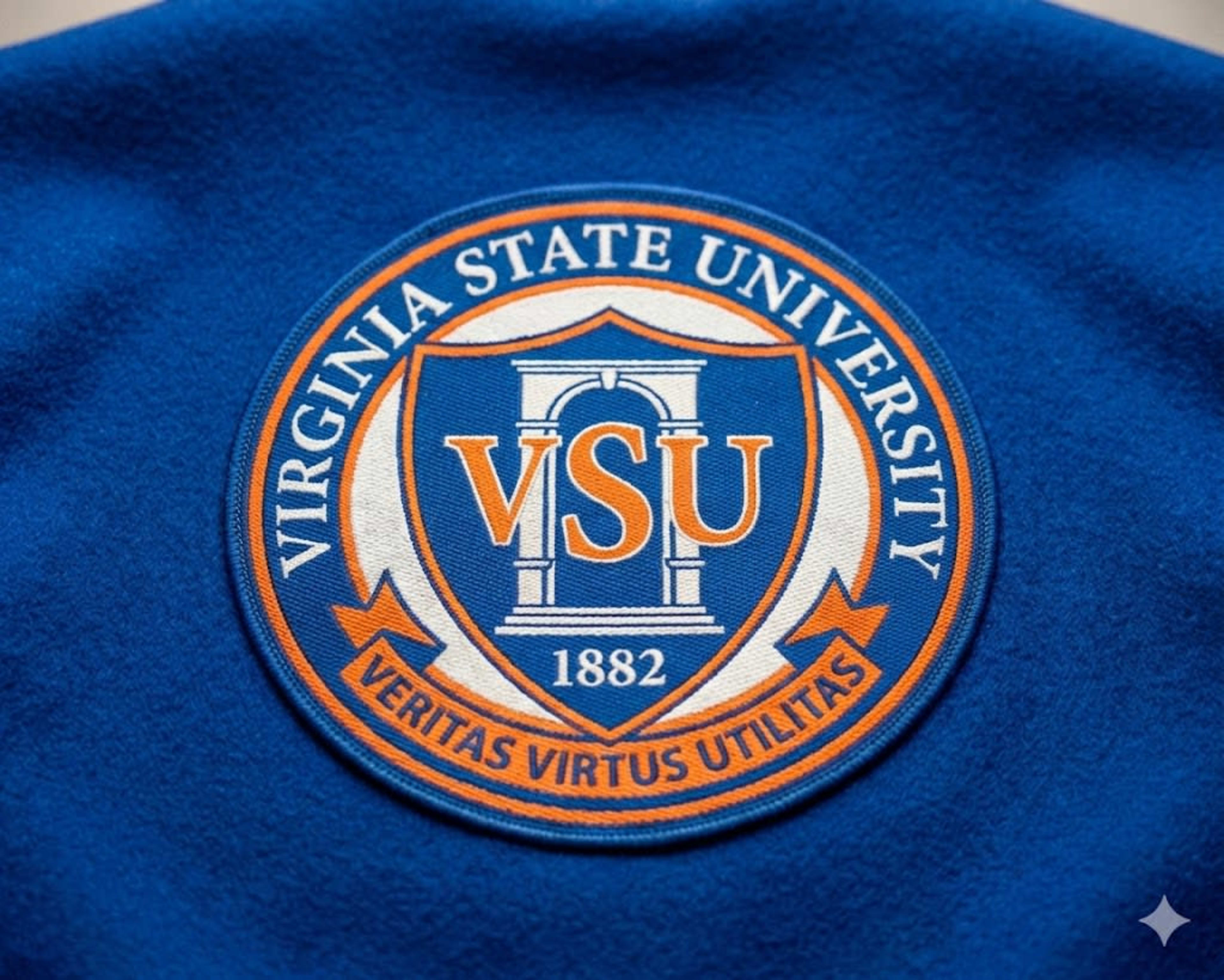 Woven university crest on jacket back