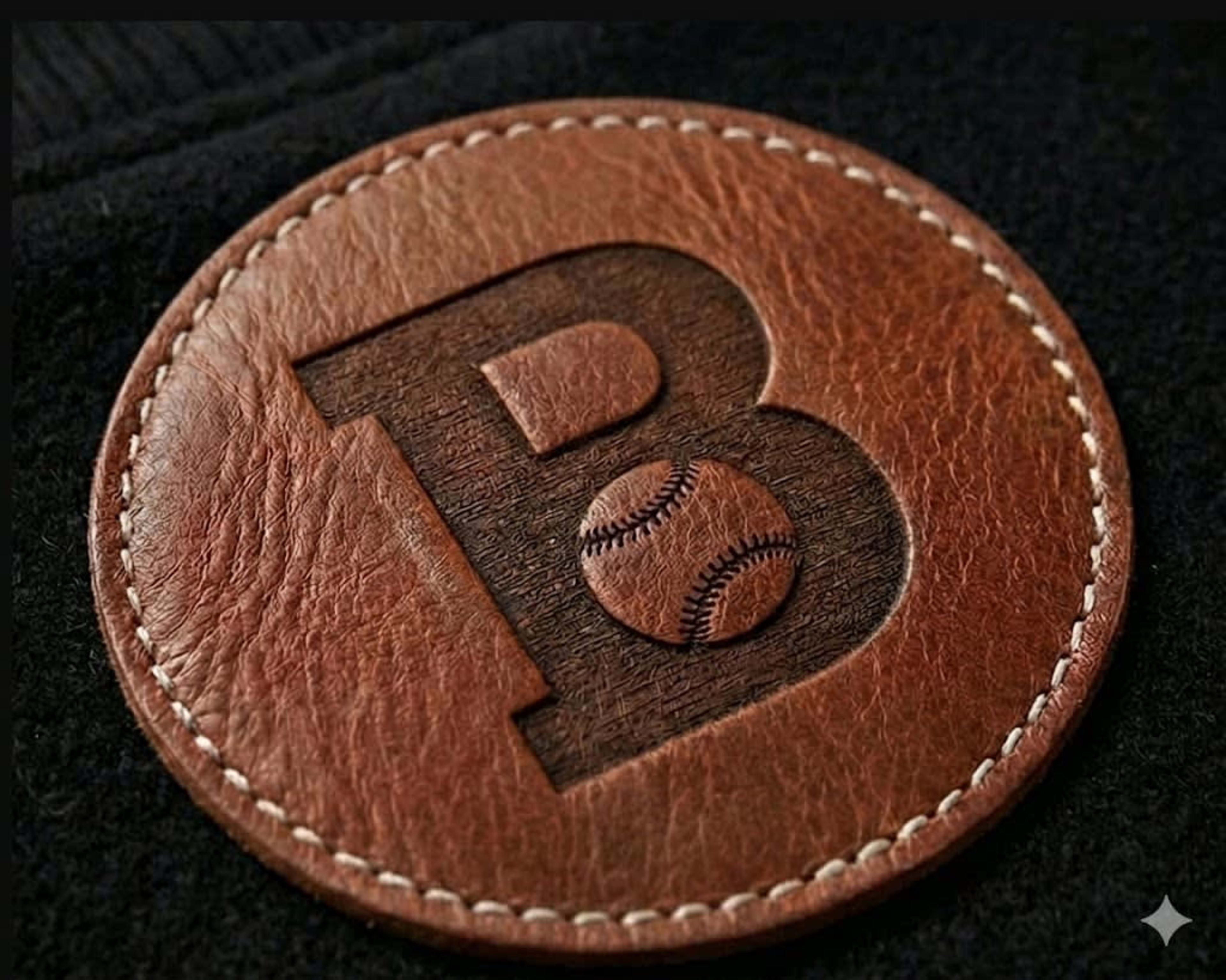 Leather patch stitched on jacket