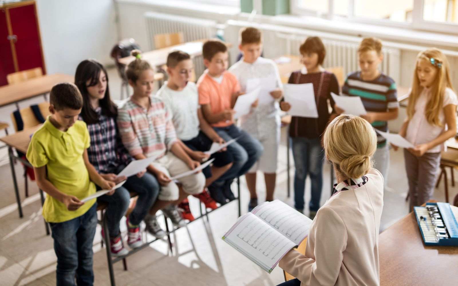 Young choir members singing together