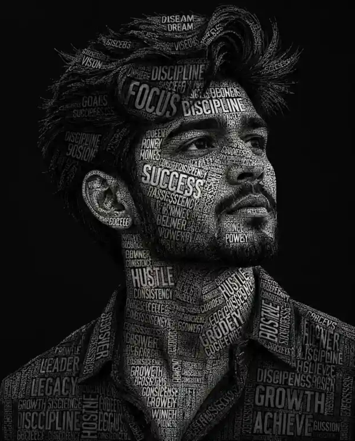 Ultra realistic high end typography portrait