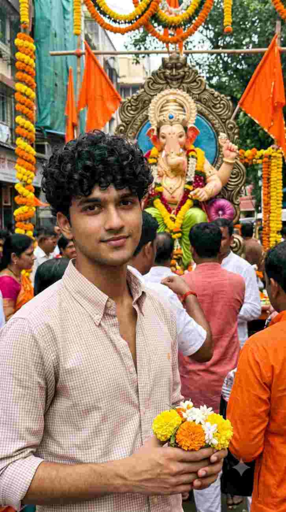 Carrying Flowers for Bappa