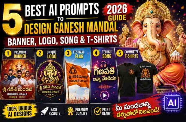 5 Best AI Prompts to Design Ganesh Mandal Banner, Logo, Song & T-Shirts (2026 Guide)