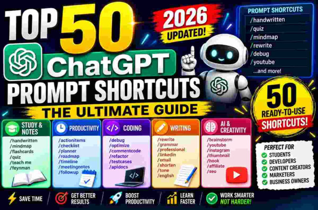 Top 50 ChatGPT Prompt Shortcuts