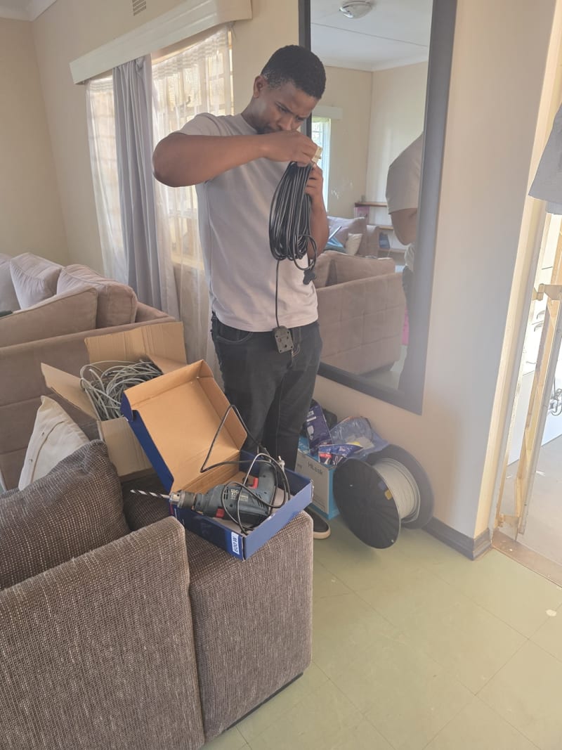 Preparing and organizing CCTV cables and equipment before installation.