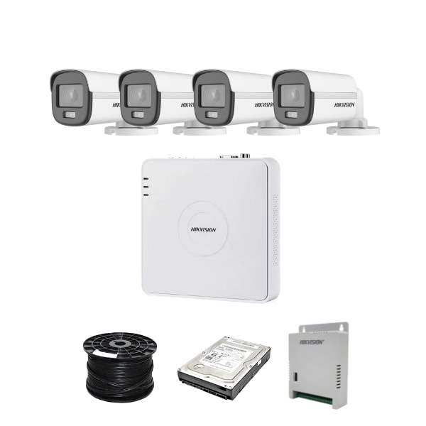 Hikvision 4 Channel 1080p ColorVu Kit With Audio Cameras