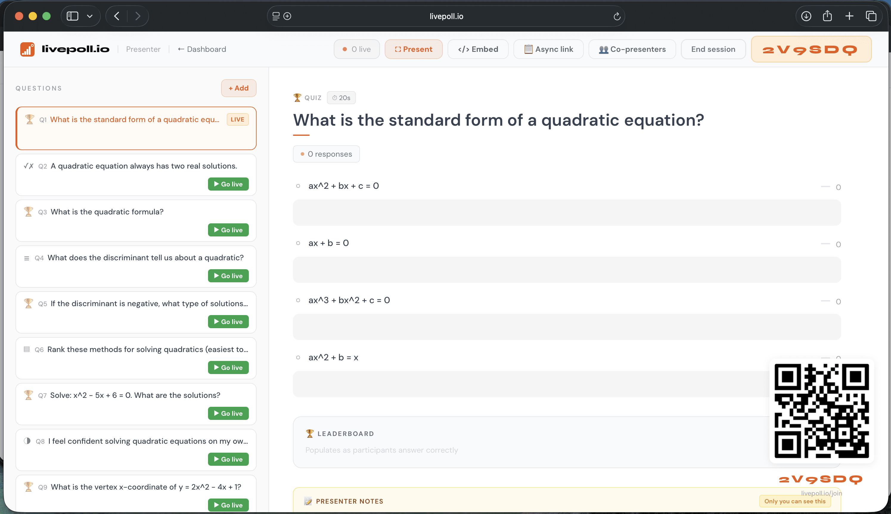 livepoll.io live session results and audience interaction view