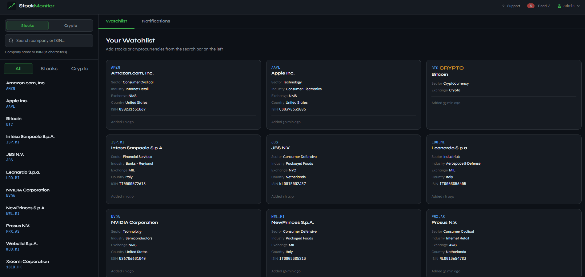 Stock Monitor AI-filtered stock and crypto alerts dashboard