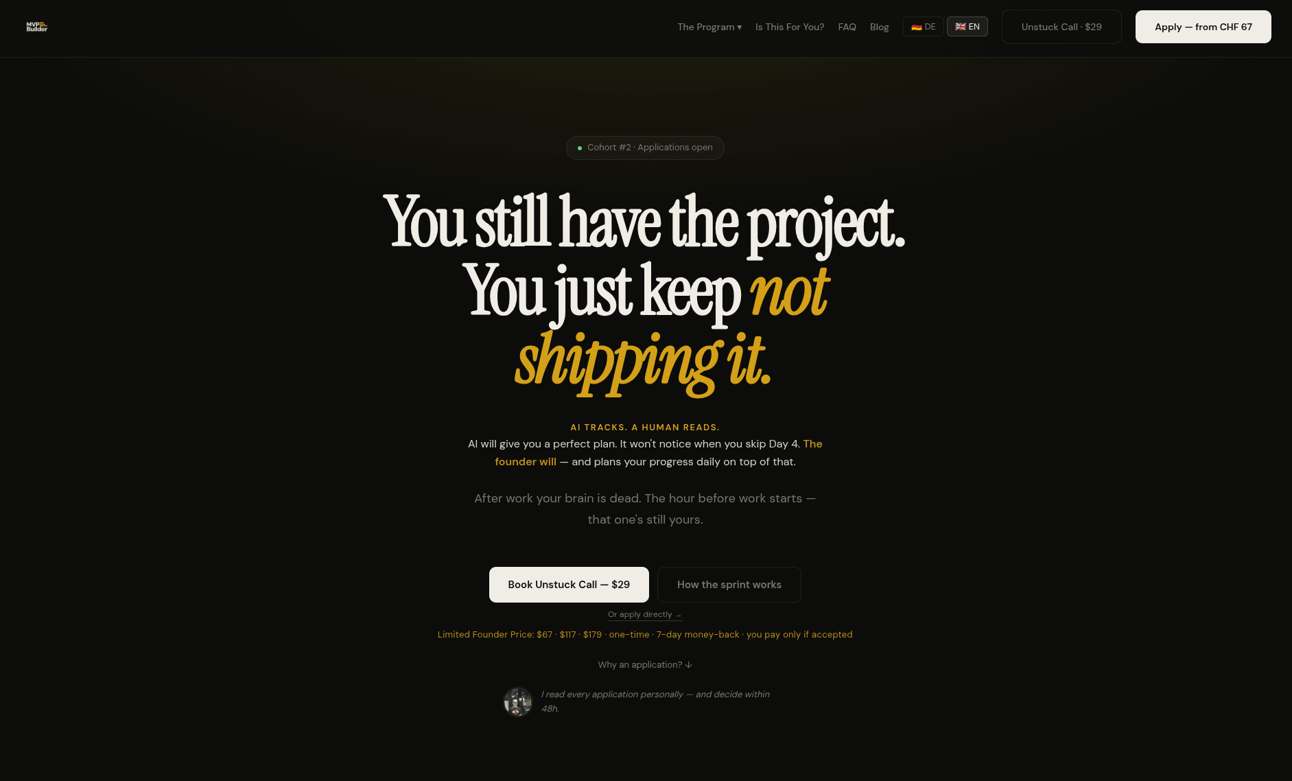 MVP Builder 30-day sprint program dashboard