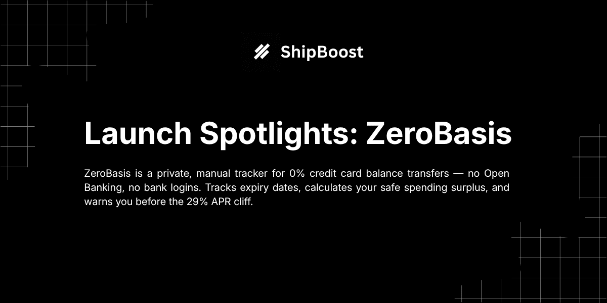 ZeroBasis private 0% balance transfer tracker — Launch Spotlight cover