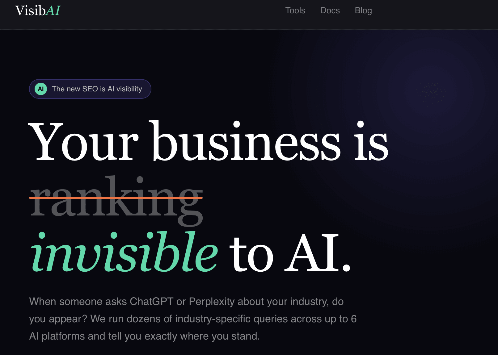 VisibAI AI visibility score dashboard