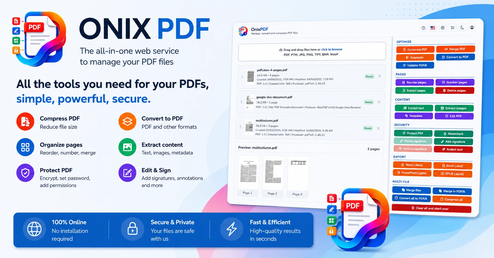 Onix PDF all-in-one PDF toolkit dashboard